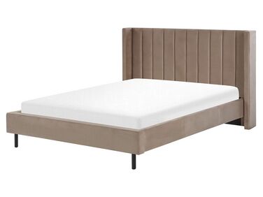 Zamatová posteľ 160 x 200 cm sivobéžová VILLETTE