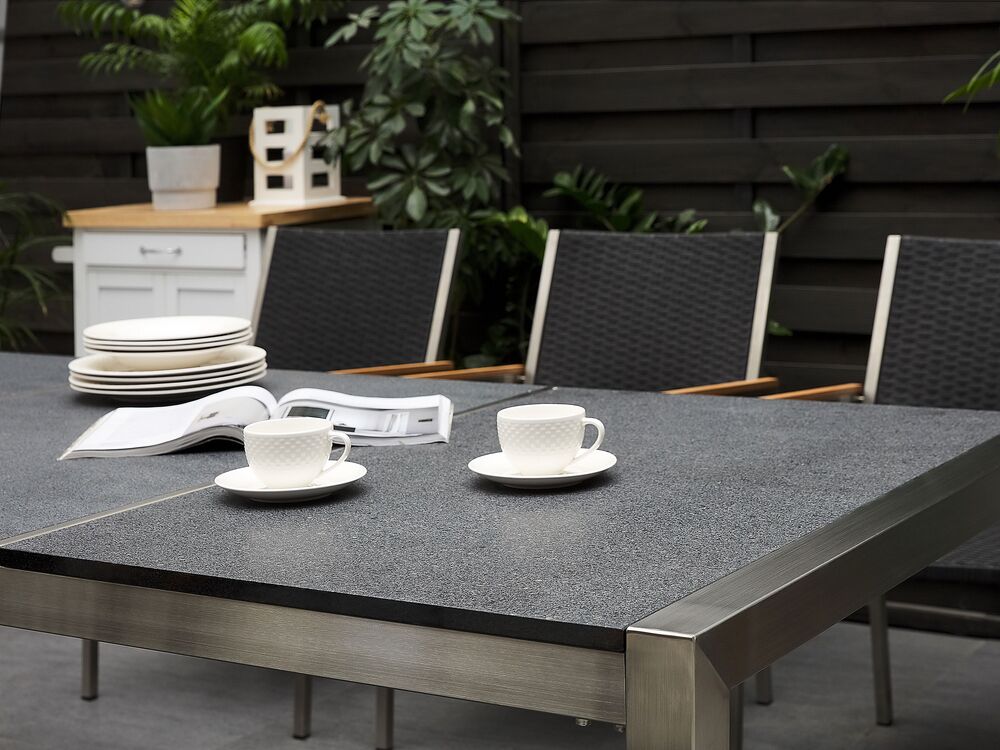 Flamed Granite Garden Table Triple Plate Top 220 x 100 cm Black