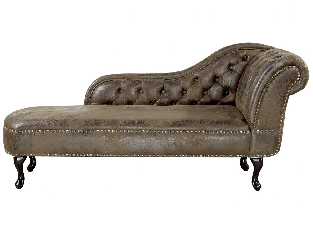 Sofá Chesterfield chaise longue derecha gamuza sintética marrón NIMES