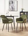 Sada 2 sametových jídelních židlí olivově zelené WELLSTON_901822