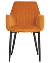 Spisebordsstol med armlæn orange velour sæt af 2 WELLSTON_901855