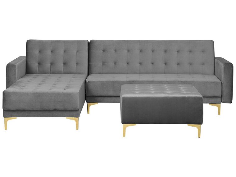 Right Hand Velvet Corner Sofa with Ottoman Grey ABERDEEN_741207