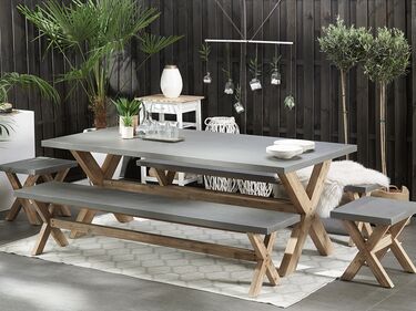 8 Seater Concrete Garden Dining Set Benches and Stools Grey OLBIA