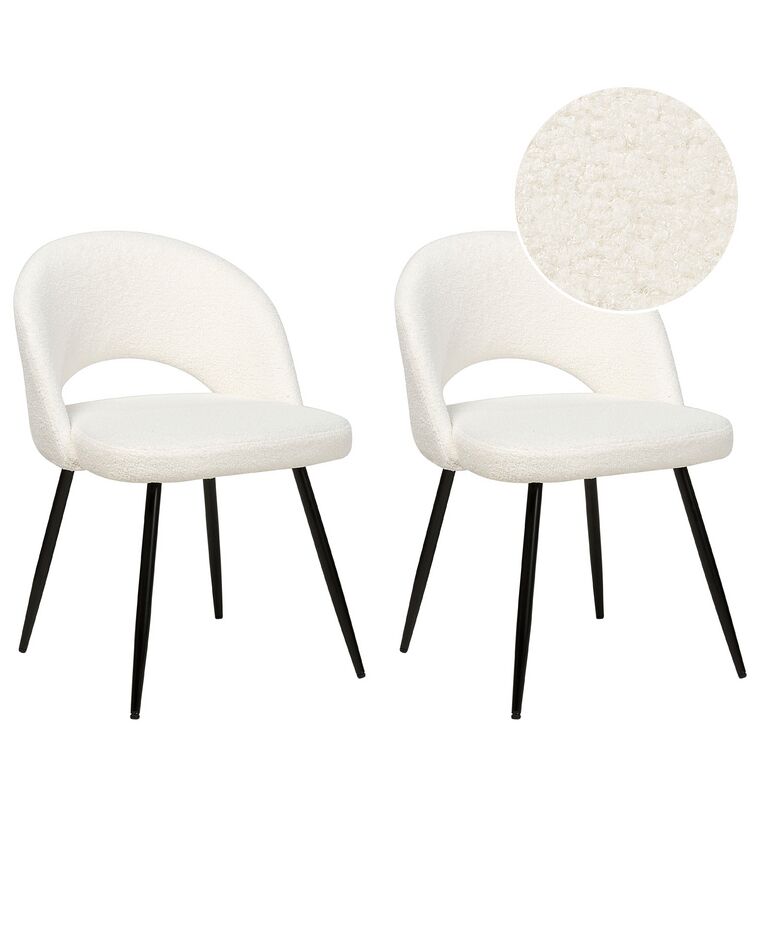 Lot de 2 chaises de salle à manger en tissu bouclé blanc ONAGA_877458