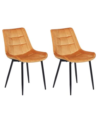 Sada 2 sametových jídelních židlí oranžové MELROSE II
