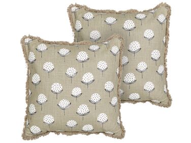 Set of 2 Cotton Cushions Floral Motif 45 x 45 cm Beige PSILOTALES