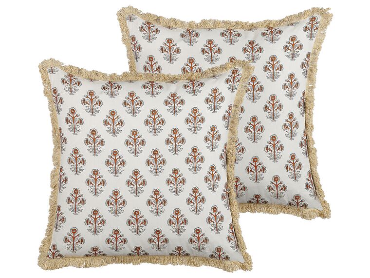 Lot de 2 coussins décoratifs avec motif floral en coton 45 x 45 cm blanc OMORIKA_838991