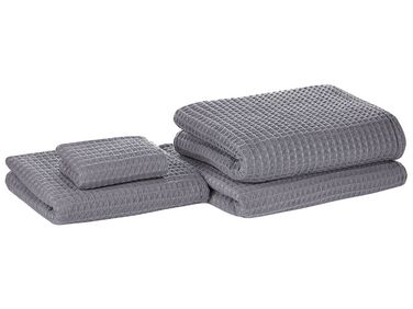 Set of 4 Cotton Towels Grey AREORA