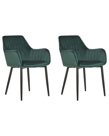 Set of 2 Velvet Dining Chairs Dark Green WELLSTON