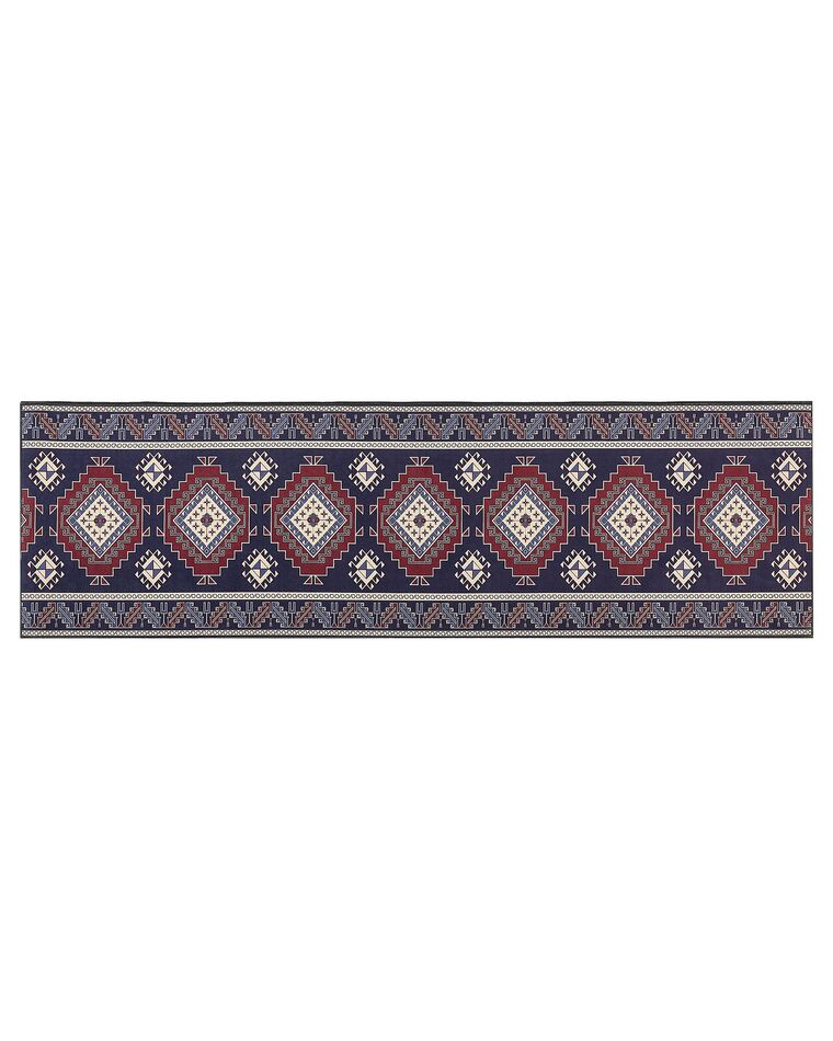 Teppich dunkelblau / dunkelrot 60 x 200 cm orientalisches Muster Kurzflor KANGAL_886689
