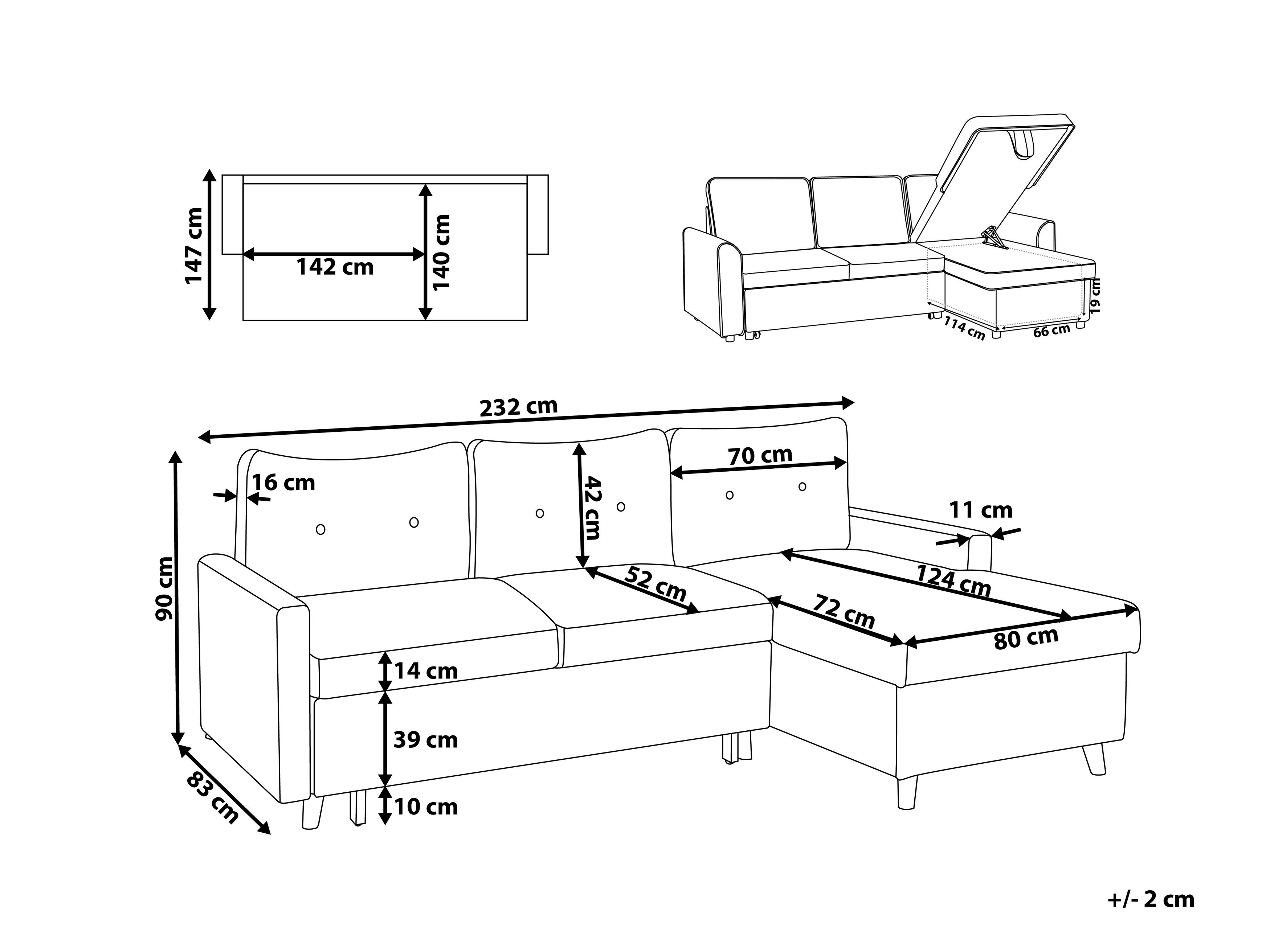 Left Hand Corner Sofa Bed with Storage Dark Grey FLAKK Beliani.co.uk