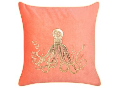 Velvet Cushion Octopus Motif 45 x 45 cm Red LAMINARIA