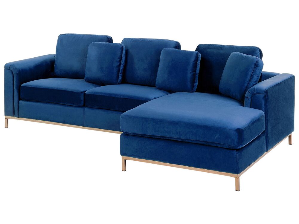 Left Hand Velvet Corner Sofa Navy Blue OSLO Beliani.co.uk