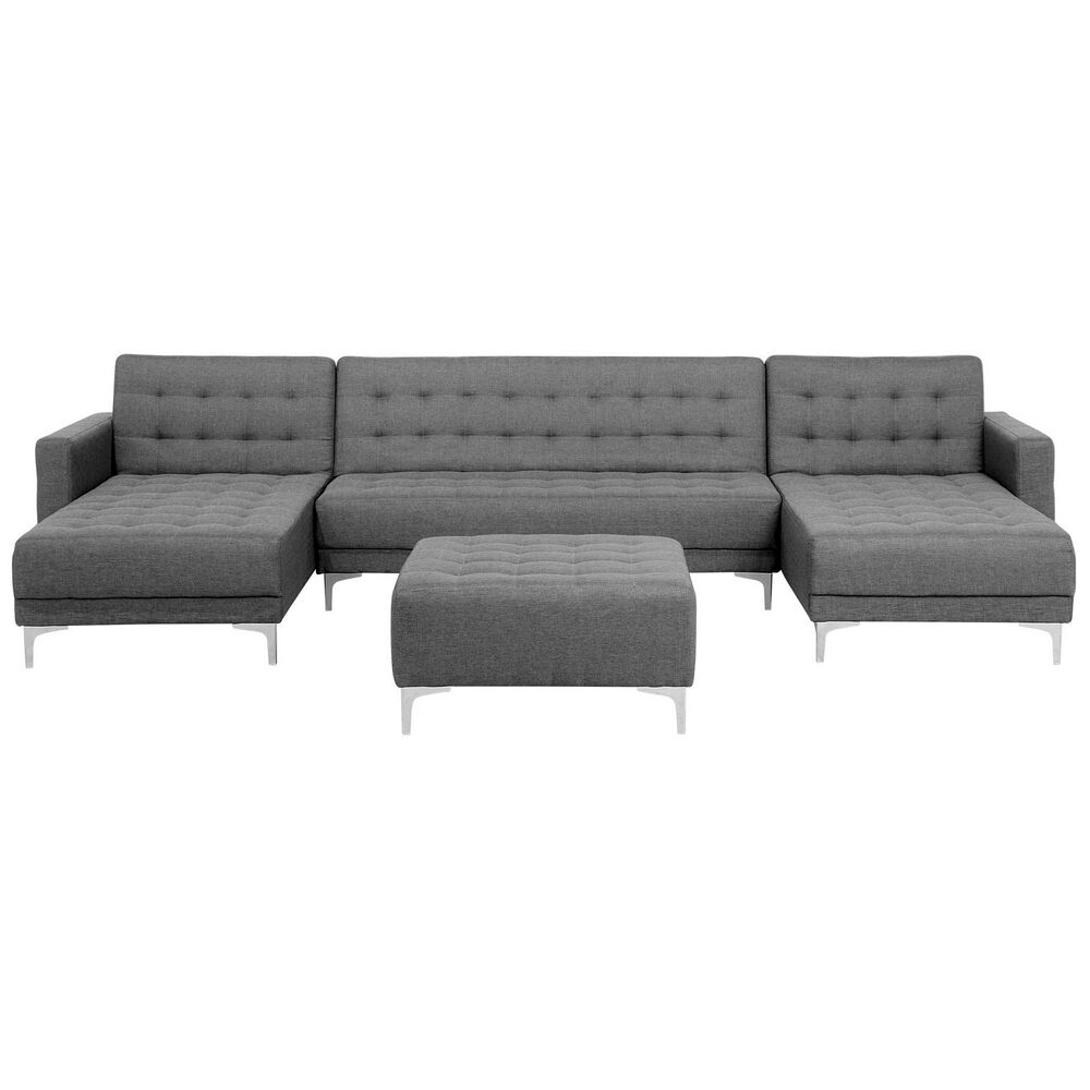5 Seater UShaped Modular Fabric Sofa with Ottoman Grey ABERDEEN