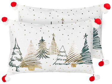 Set of 2 Cotton Cushions Christmas Tree Pattern 30 x 50 cm White ANREDERA