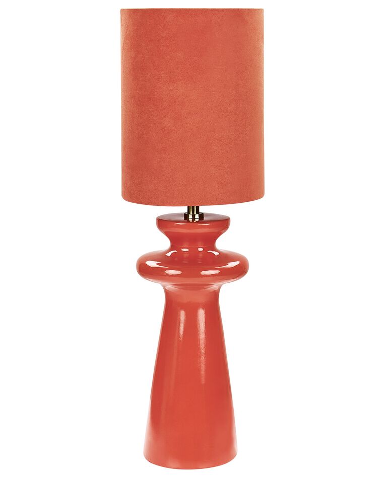 Tischlampe Keramik / Kunstwildleder rot 62 cm Trommelform OTEROS_906263