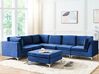 Right Hand 6 Seater Modular Velvet Corner Sofa with Ottoman Blue EVJA_859821