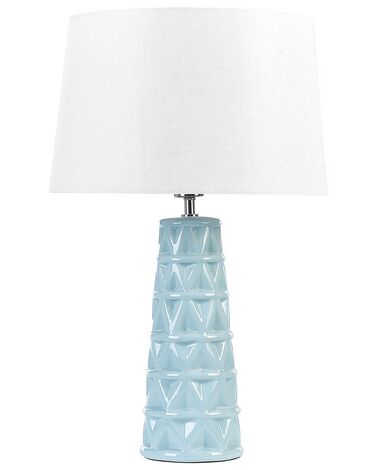 Lámpara de mesa de cerámica/lino azul/blanco 63 cm VINCES