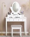 Tavolino da toeletta 4 cassetti con specchio ovale e sgabello bianco LUNE_786262