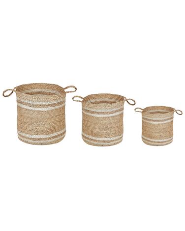 Set of 3 Jute Baskets Natural and Beige ZHOB