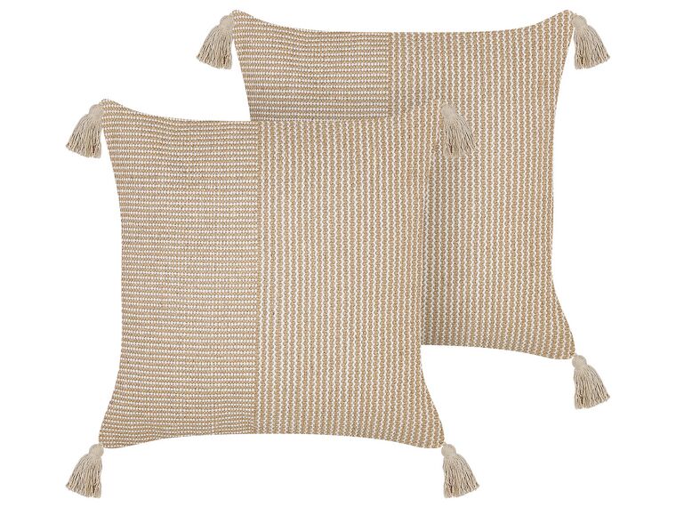Set of 2 Cotton Cushions 45 x 45 cm Beige ARALIA_843180