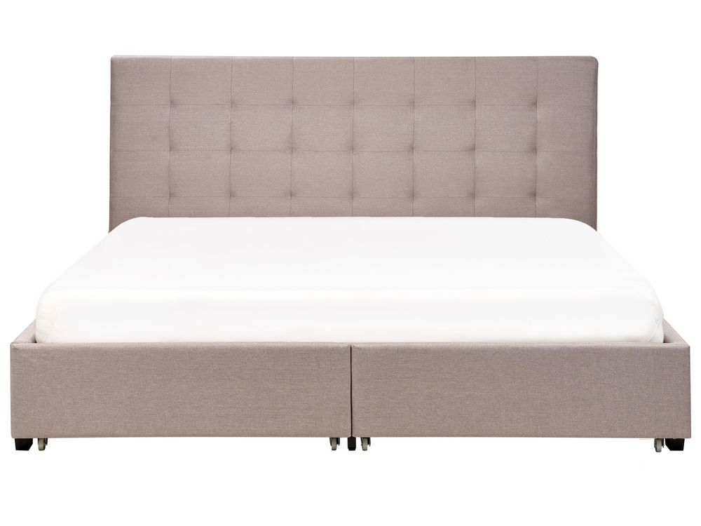 Cama tapizada con almacenaje gris claro, varios tamaños LA ROCHELLE