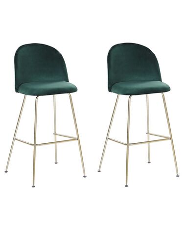 Conjunto de 2 sillas de bar de terciopelo verde esmeralda/dorado ARCOLA