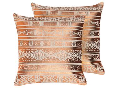 Set of 2 Cotton Cushions Geometric Pattern 50 x 50 cm Copper OUJDA