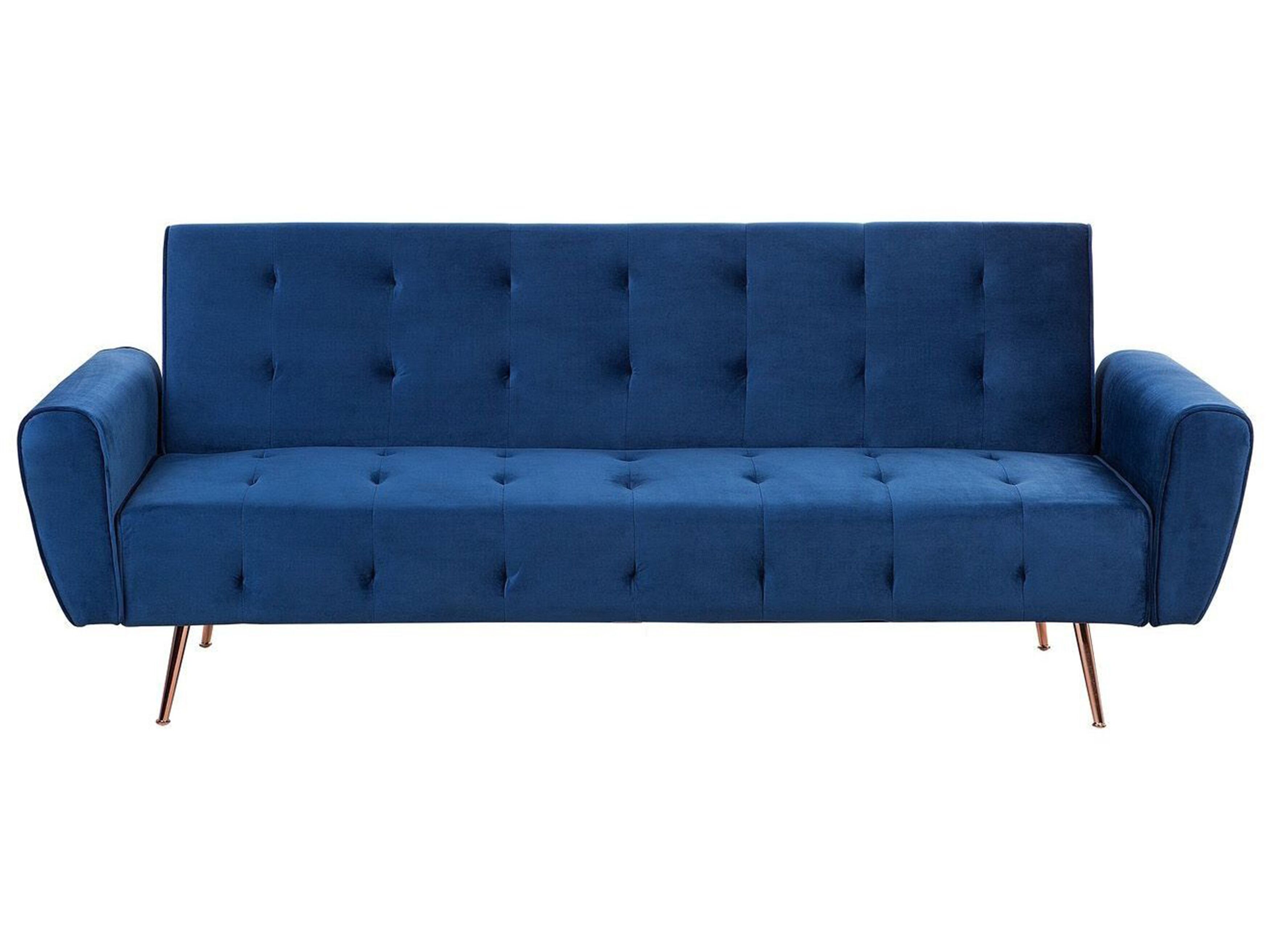 Velvet Sofa Bed Blue SELNES Beliani.co.uk