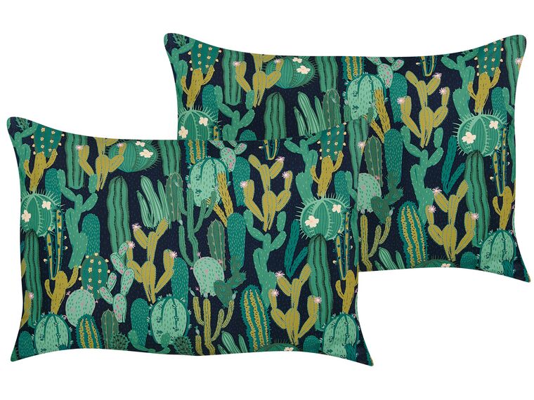 Set of 2 Outdoor Cushions Cactus Pattern 40 x 60 cm Green BUSSANA_881375