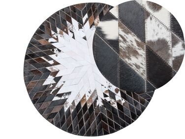 Okrúhly kožený koberec ⌀ 140 cm čierna/biela KELES