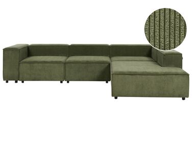 Canapé d'angle à gauche 4 places modulable en velours côtelé vert APRICA