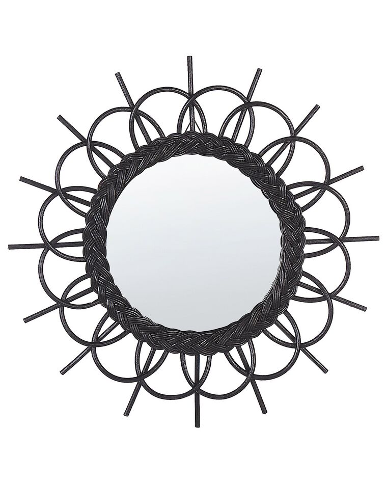Rattan Sunburst Wall Mirror ⌀ 60 cm Black TELAKIA_822205