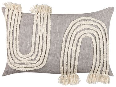 Embroidered Cotton Cushion 35 x 55 cm Grey and Beige OCIMUM