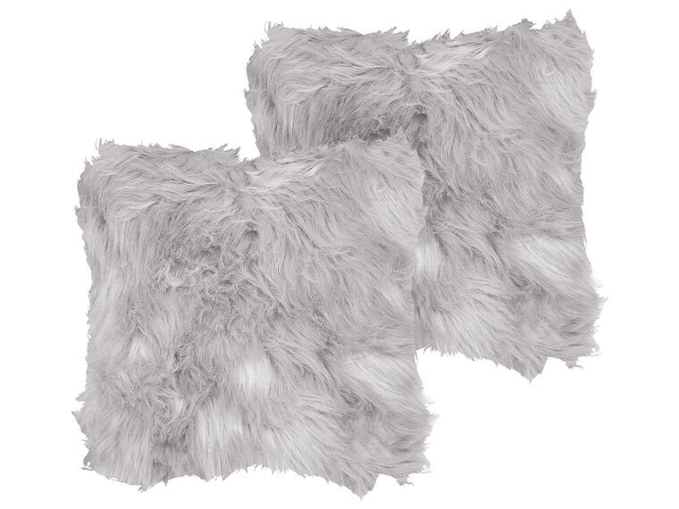 Set of 2 Faux Fur Cushions 45 x 45 cm Grey LUBHA_854238