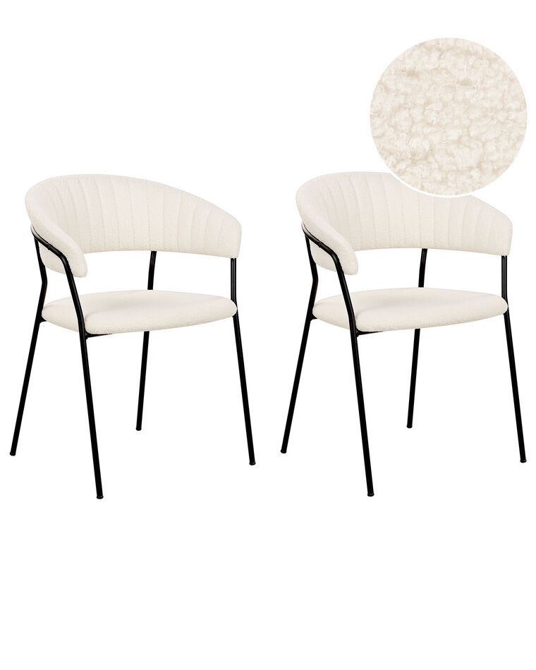 Conjunto de 2 cadeiras de jantar em bouclé branco creme MARIPOSA_884697