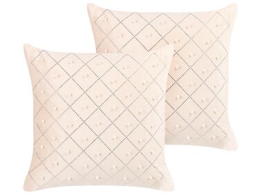 Set of 2 Velvet Cushions 45 x 45 cm Beige YARROW