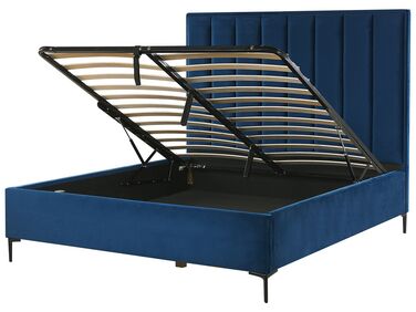 Zamatová posteľ s úložným priestorom 140 x 200 cm modrá SEZANNE