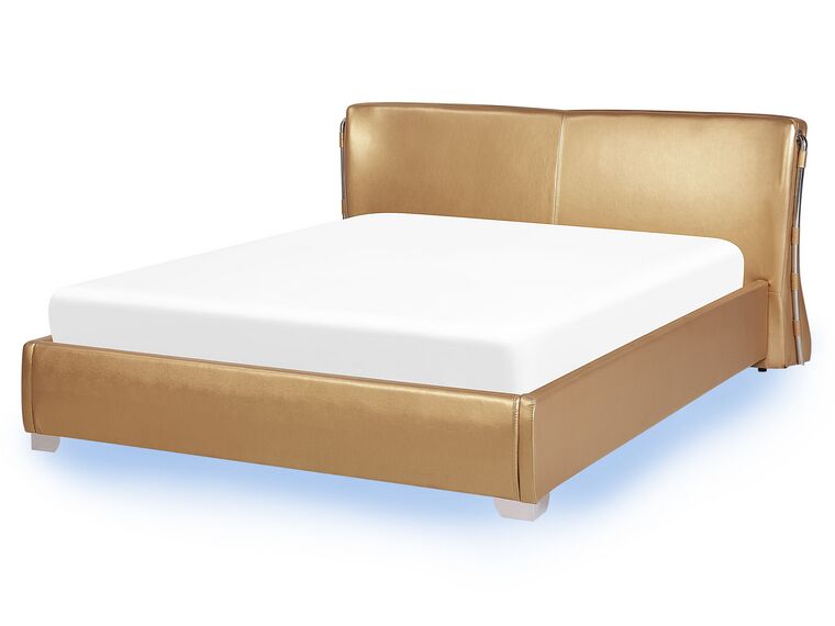 Leather EU King Size Bed with LED Gold PARIS_796171