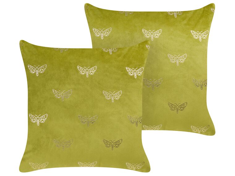 2 welurowe poduszki dekoracyjne w motyle 45 x 45 cm jasnozielone YUZURI_857830