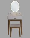 Toaletka 3 szuflady lustro LED ze stołkiem biało-złota ROSEY_844802