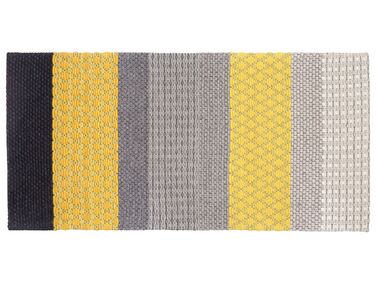 Teppich Wolle grau / gelb 80 x 150 cm Streifenmuster Kurzflor AKKAYA