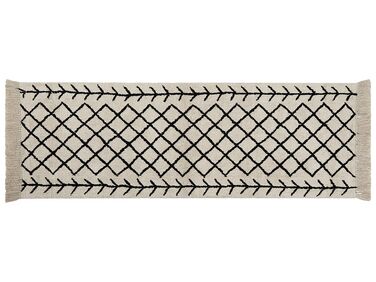 Teppich Baumwolle beige / schwarz 80 x 230 cm geometrisches Muster Kurzflor BOZKIR
