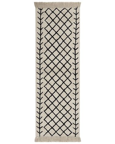 Teppich Baumwolle beige / schwarz 80 x 230 cm geometrisches Muster Kurzflor BOZKIR