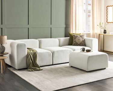 3-seters modulær sofa med ottoman kordfløyel Hvit FALSTERBO