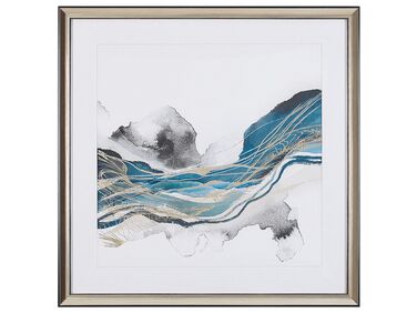 Abstract Framed Wall Art 60 x 60 cm Blue and Grey BAGI