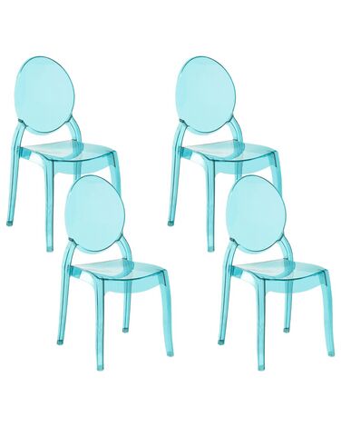 Conjunto de 4 sillas de comedor azul/transparente MERTON
