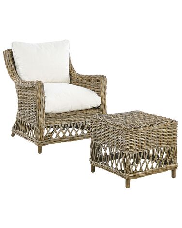 Rattan Garden Chair with Footstool Natural RIBOLLA