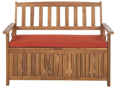 Acacia Wood Garden Bench with Storage 120 cm Light with Red Cushion SOVANA