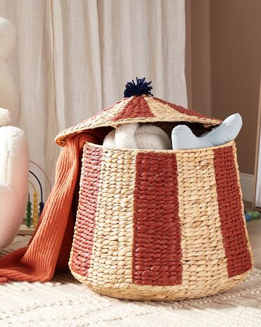 Water Hyacinth Wicker Circus Tent Basket Beige and Red KIMBERLEY